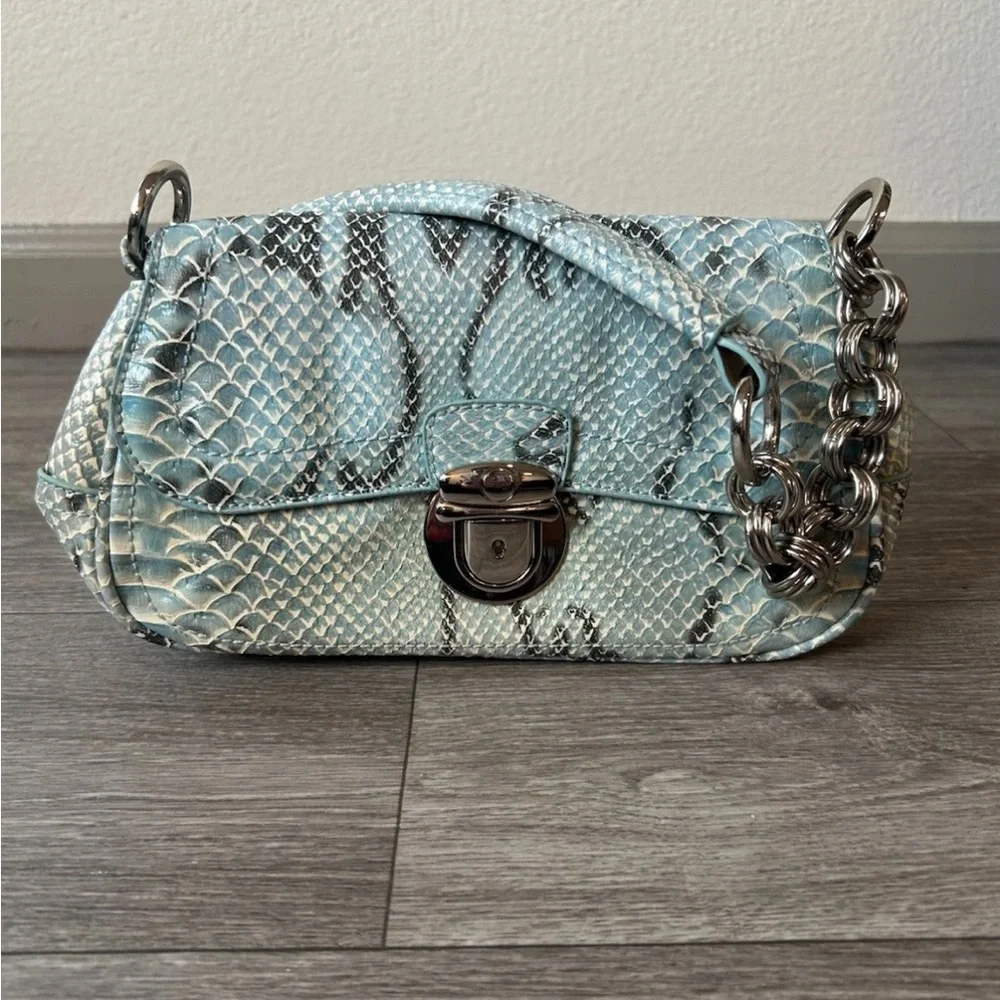 VTG 90’s Y2K Turquoise Exotic Snakeskin Python Luxury Handbag RARE - Picture 8 of 16